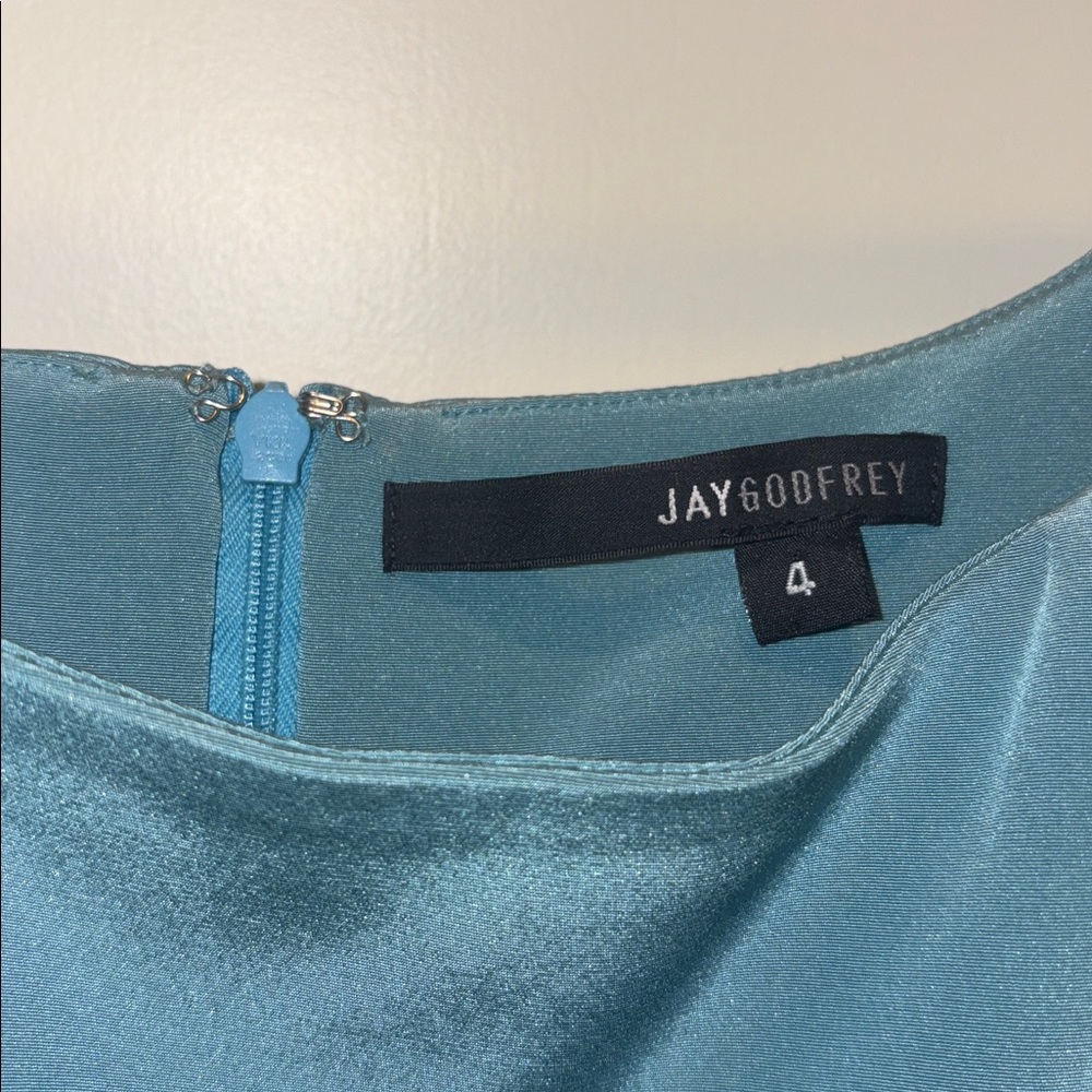 Jay Godfrey Women’s Designer Vintage Teal and Black Ruffled Mini Dress Size 4 - Picture 6 of 6